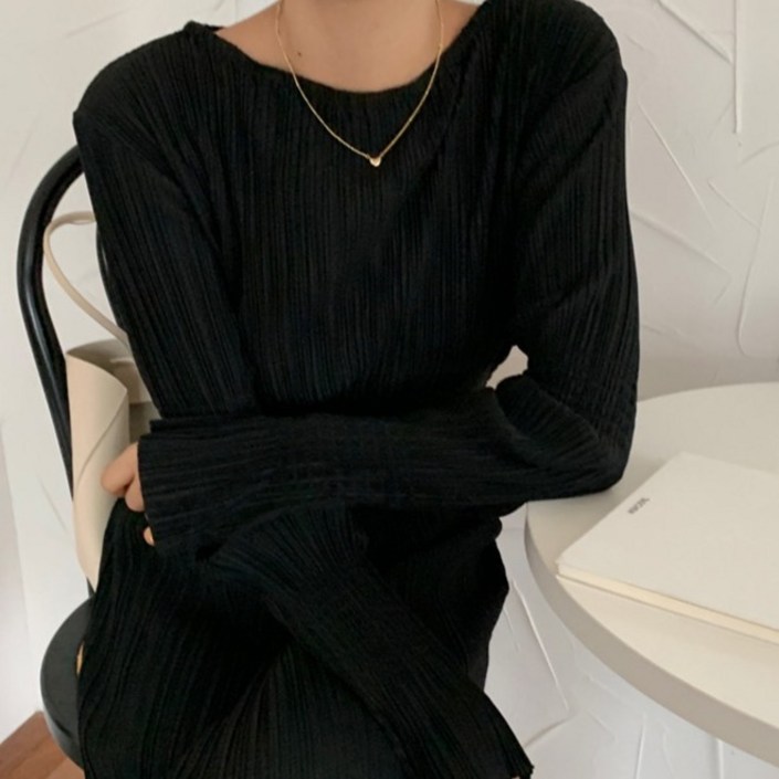 페이퍼먼츠 플리츠 밴딩 여성미 긴팔 롱 원피스 02521