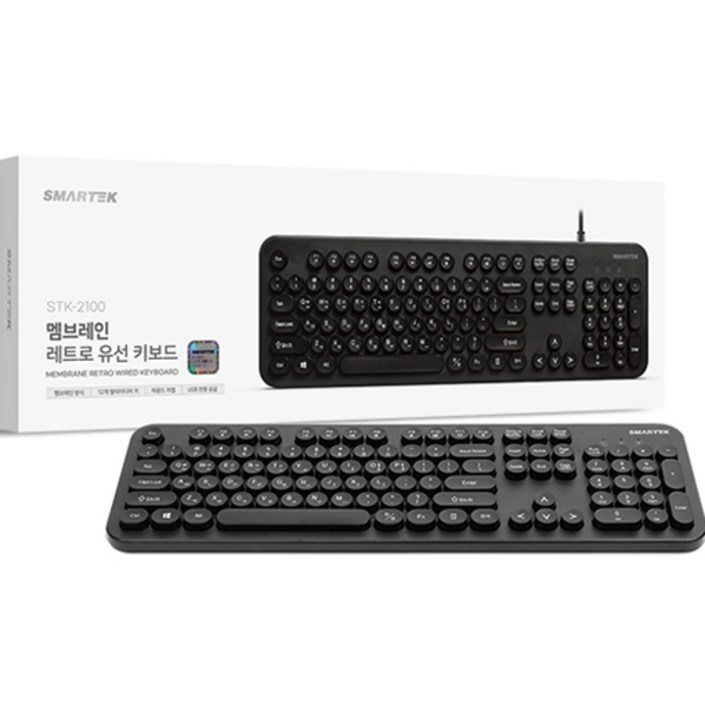 스마텍 레트로 멤브레인 유선 일반형 키보드, 블랙, STK2100 스마텍 레트로 멤브레인 유선 일반형 키보드, 블랙, STK2100