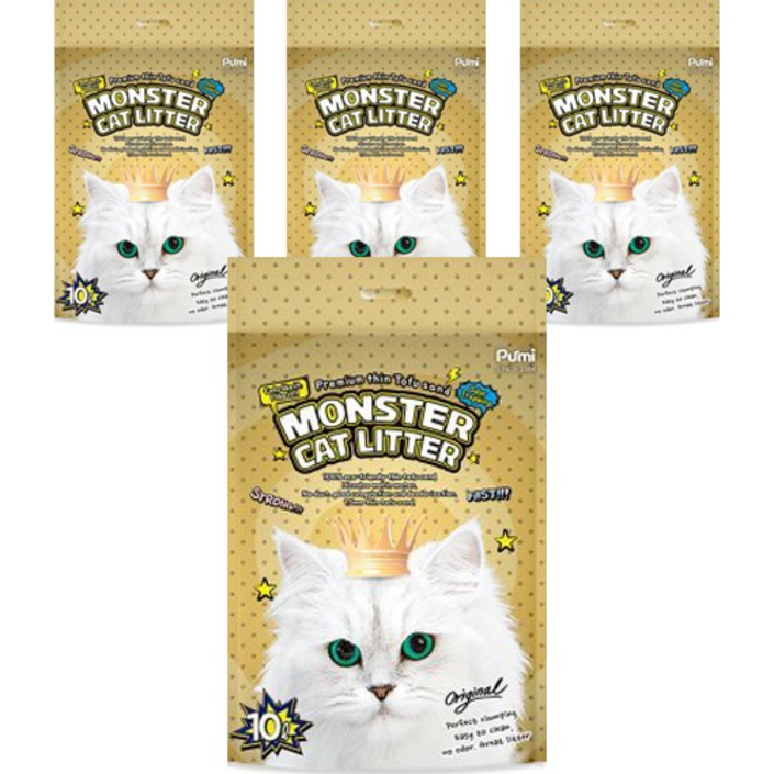 몬스터 캣리터 압축 두부 고양이 모래, 10L, 4개, 오리지널 몬스터 캣리터 압축 두부 고양이 모래, 10L, 4개, 오리지널