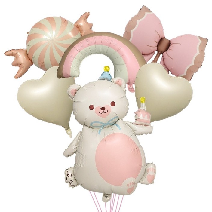 에르보 캔디 리본장식 곰돌이 풍선 세트, 혼합색상, 1세트