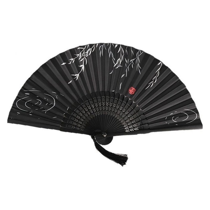 타이드코 고급스러운 접는 대나무 부채, 블랙, 1개