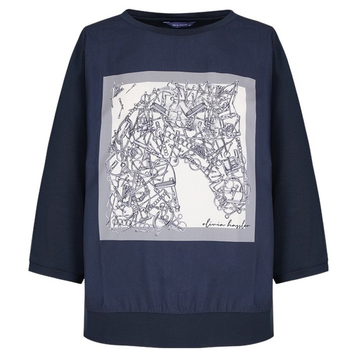 올리비아하슬러 여성용 스퀘어프린트 보트넥 루즈핏 티셔츠 OHDMTS108