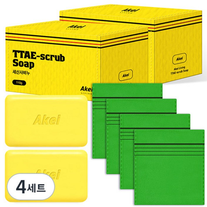 아케이 리빙 세신사비누 때비누 1개 + 때타올 2개, 90g, 4세트