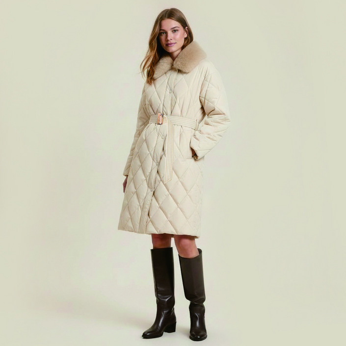 올리브데올리브 여성용 퀼팅 퍼카라 벨티드 롱 패딩