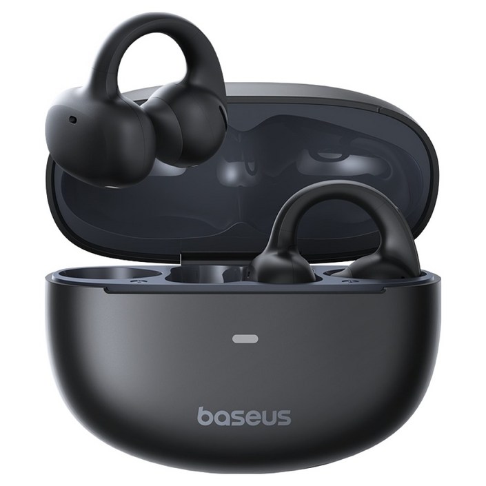 베이스어스 MC1 AI ENC 노이즈캔슬링 블루투스 5.4 귀걸이형 오픈 이어폰, PM138, 블랙