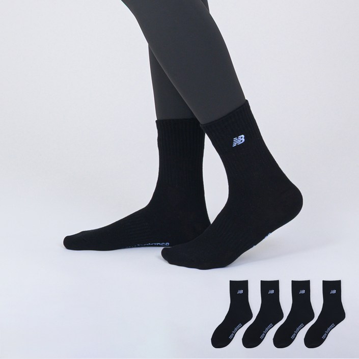뉴발란스 여성용 베이직 자수 로고 중목 양말 4켤레