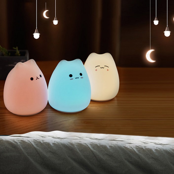 실리콘 LED 아기 고양이 무드등, 파파냥 실리콘 LED 아기 고양이 무드등, 파파냥