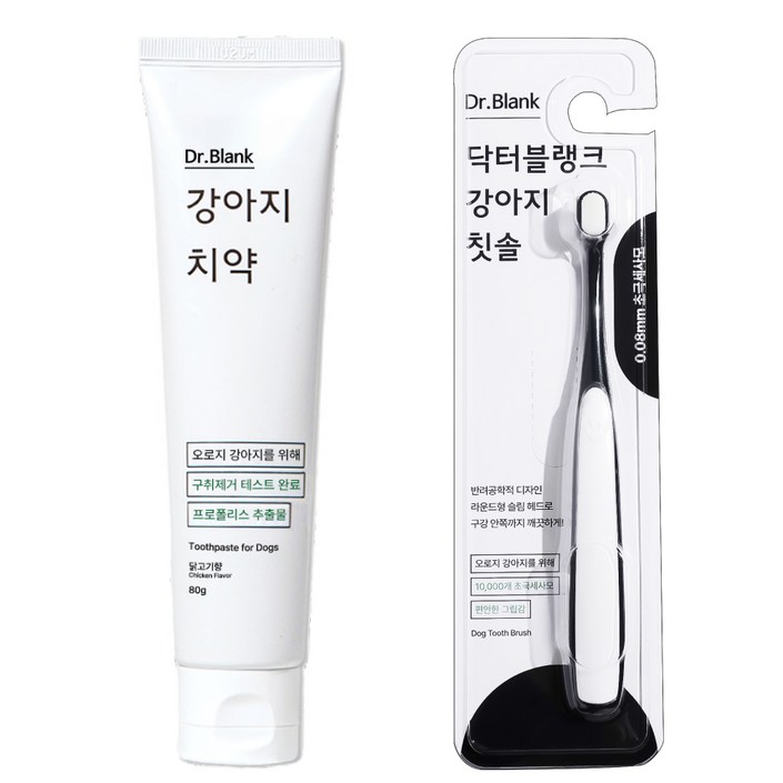 닥터블랭크 강아지 구강관리 치약 닭고기맛 80g  초미세모 칫솔 세트