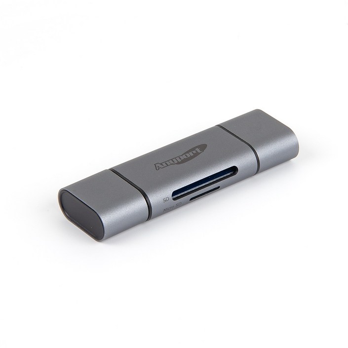 애니포트 메탈바디 2IN1 OTG 카드리더기 USB3.0 Type C, APUC21, 그레이