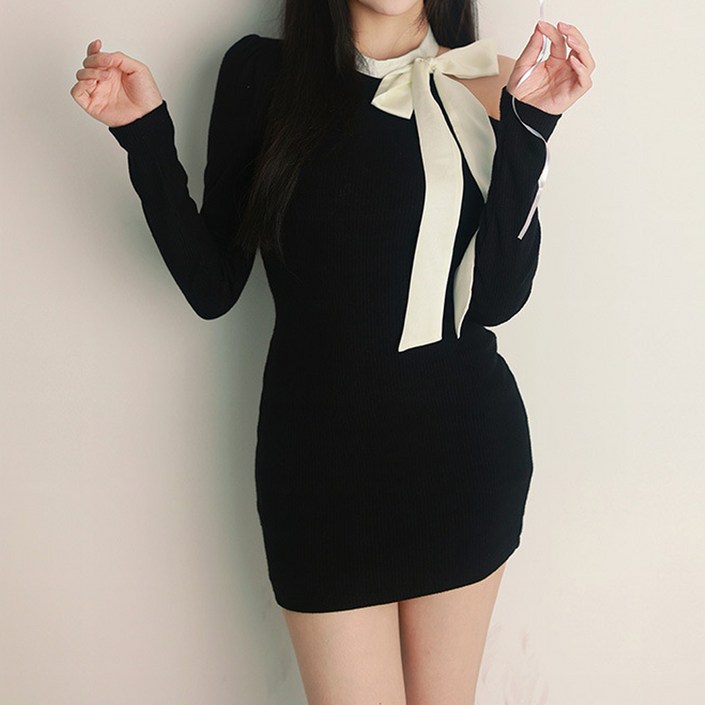 엘쏘 하프오프숄더 스카프 미니 원피스