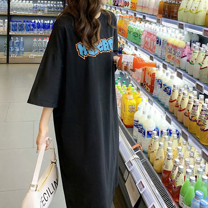 마켓에이 그래피티 레터링 롱 원피스 티셔츠 빅사이즈 포함