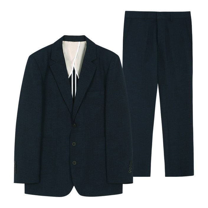 듀아크 남성용 빅사이즈 여름용 포멀 린넨포켓 쓰리버튼 수트 세트