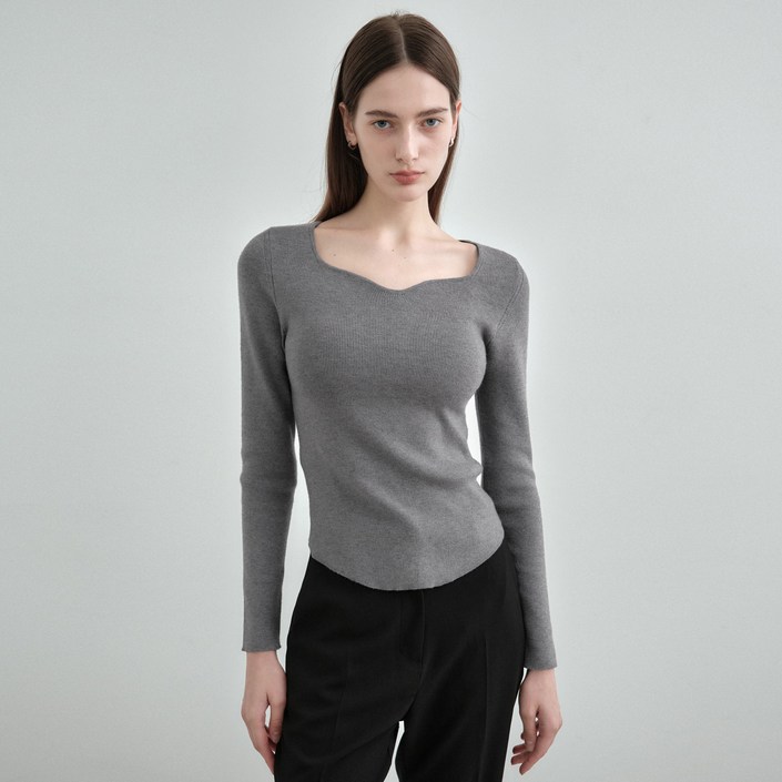 몽돌 여성용 하트 넥 슬림 골지 니트 MDKT120