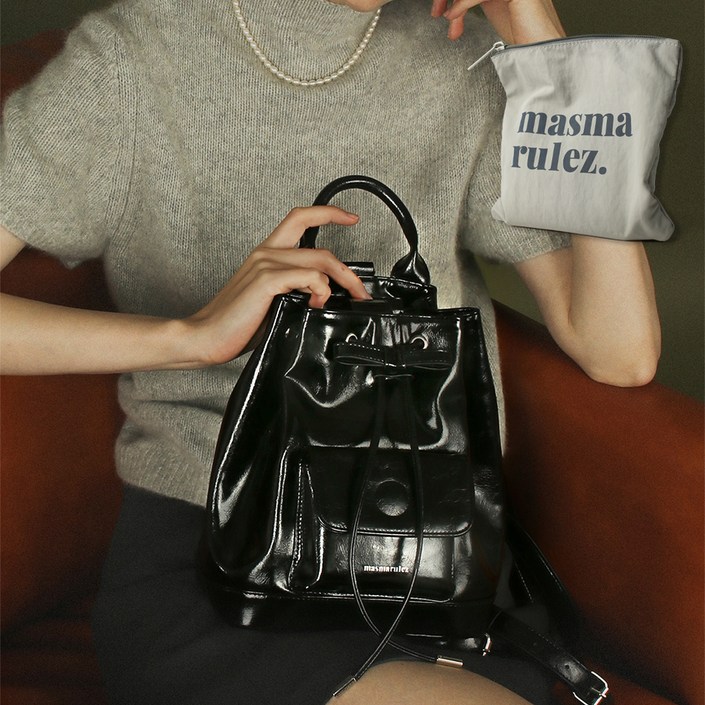 마스마룰즈 리본 스트링 레더 미니 백팩  파우치세트