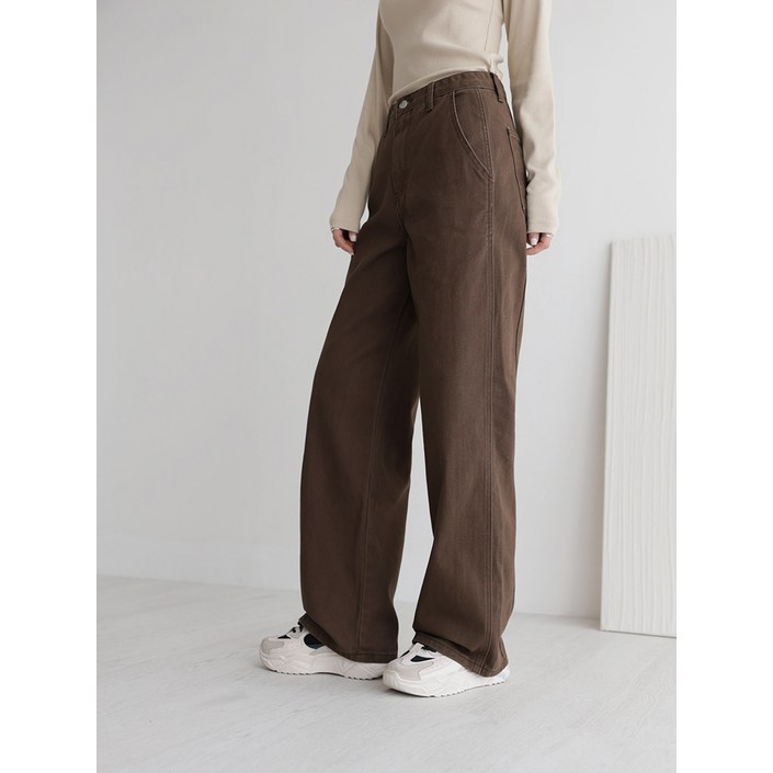 앤드스타일 여성용 숏기본롱 기장 딱맞진 No8 트윌코튼 절개 인밴딩 와이드 팬츠 264397