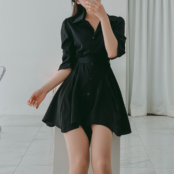 글램디브 마로에 셔츠 카라 플레어 원피스 AI0321