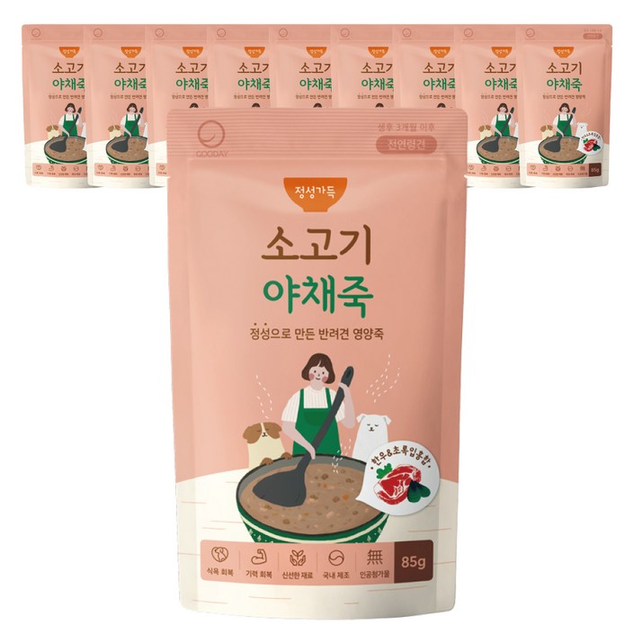 굿데이 정성 가득 반려견 영양죽 85g, 소고기 야채 혼합맛, 10개