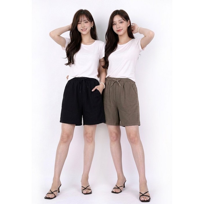 11 B여성쿨인견5부반바지 여름 여자 시원한 와이드 밴딩 린넨 여리핏