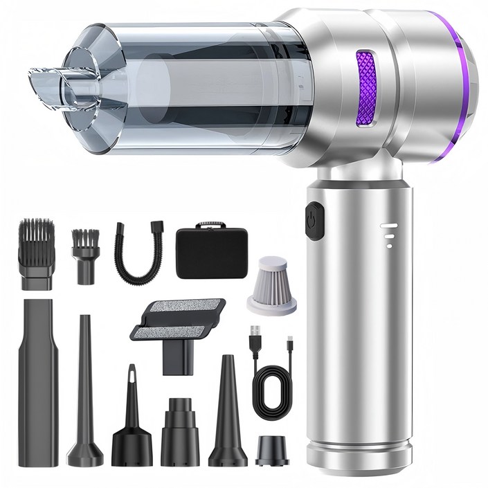 최신형 Voltmate 휴대용 무선 에어건 청소기 차량 가정 야외 흡취일체형 다기능 청소기 LED 전량 표시 BLDC 브러시리스 16000Pa TypeC 포트 진공 포장, 그레이, M12