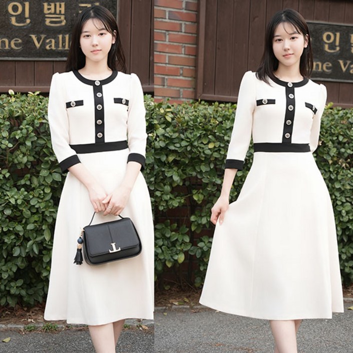 비비디아 2025 봄 가을 신상 고급원단 여성 롱 원피스 슬림핏 하객룩 오피스룩 5472