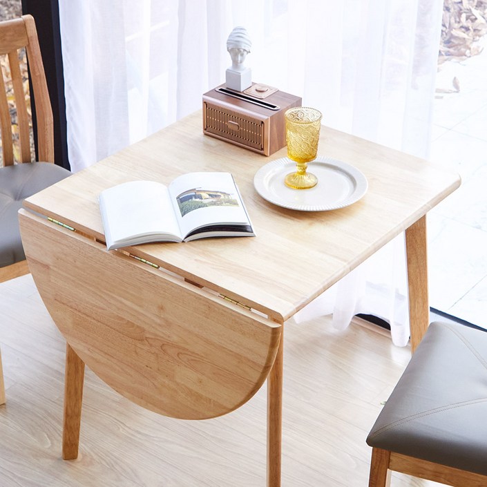 리비니아 크리미 드롭리프 접이식 확장형 원목식탁 테이블 사각 원형 선택 2Colors