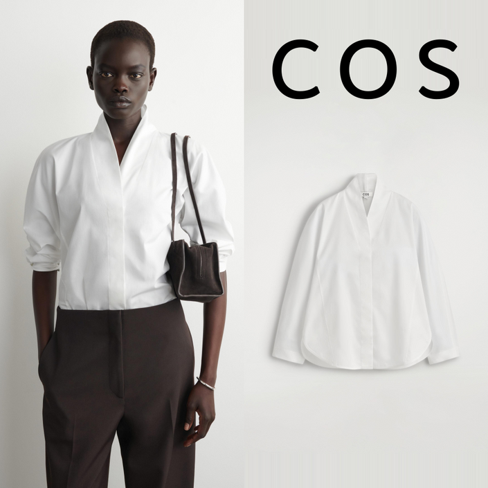 COS 코스 숄 칼라 코튼 블라우스 화이트다크 브라운 관부가세 포함