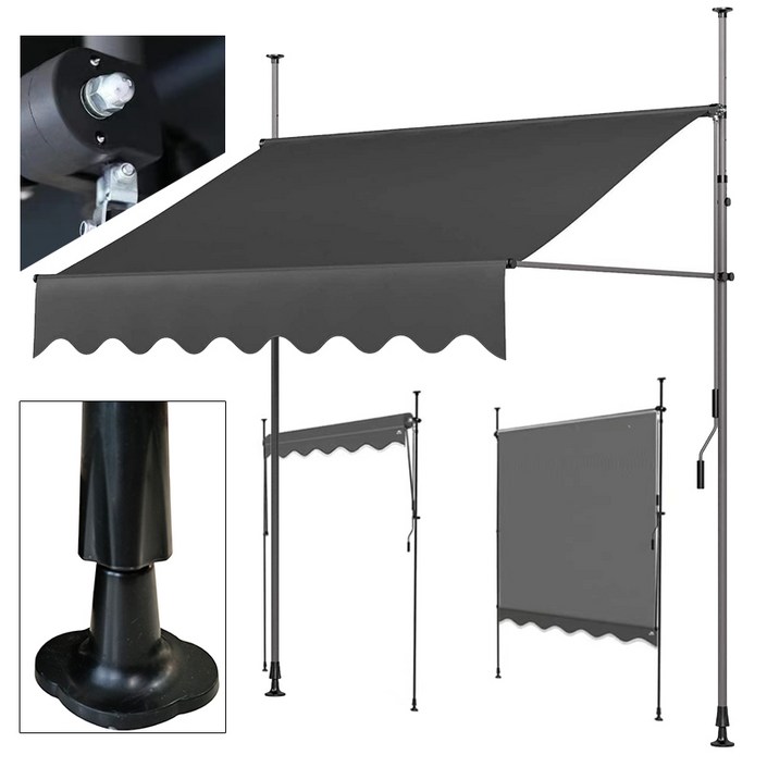 FONOW 자가설치용 어닝 캐노피 방수 옥상 테라스 가게 옥상 수동 고정 햇빛가리개