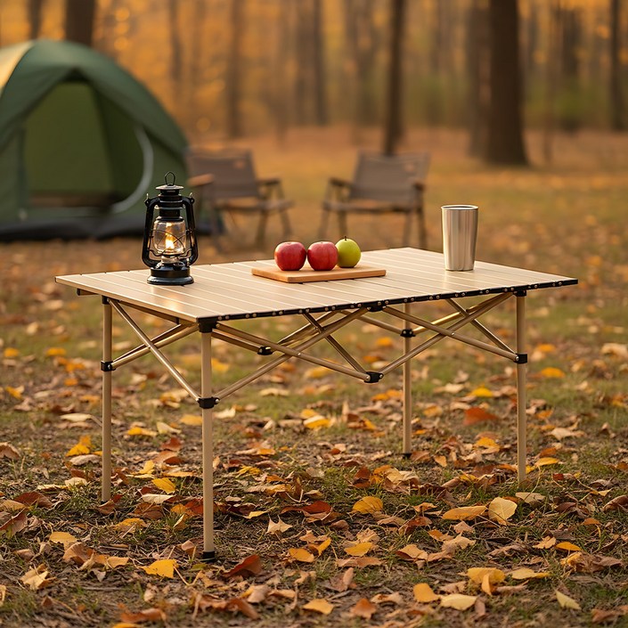 디프 접이식 캠핑 롤 테이블 휴대용 경량, 베이지