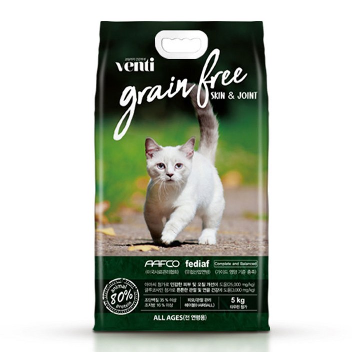 벤티 고양이 그레인프리 피모 관절 관리 사료, 피부피모, 5kg, 2개