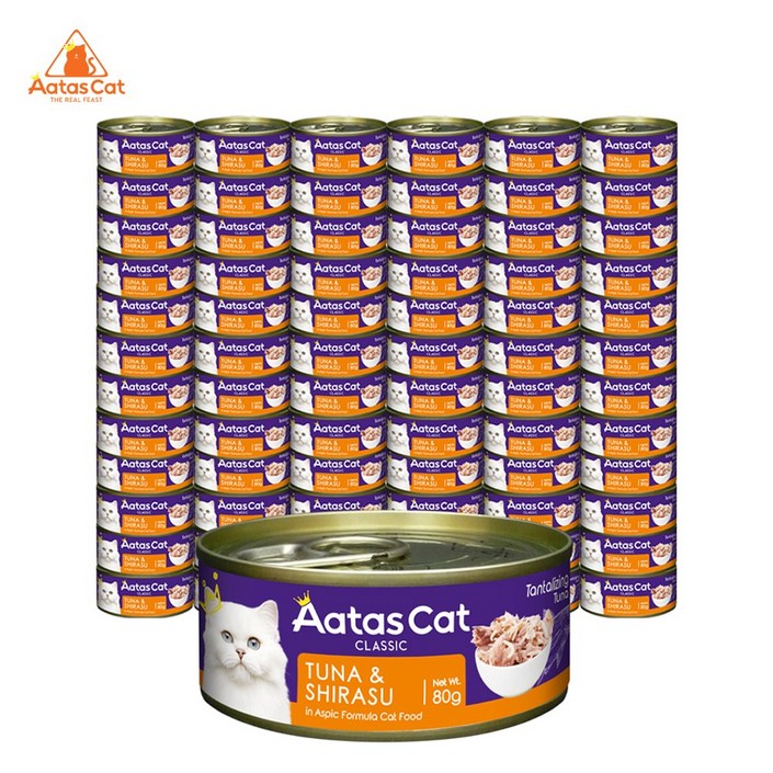 아타스 프리미엄 고양이 습식 주식캔, 혼합(참치/시라수/치어), 80g, 72개