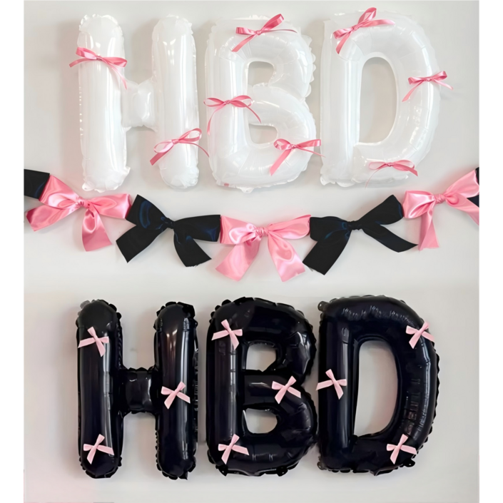 러블리한 실크 리본 포인트 HBD 풍선 세트 생일 파티 장식