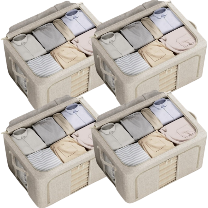 마가렛리버 특대용량 리빙박스 접이식 이불 옷 보관 수납정리함, 4개, 그레이