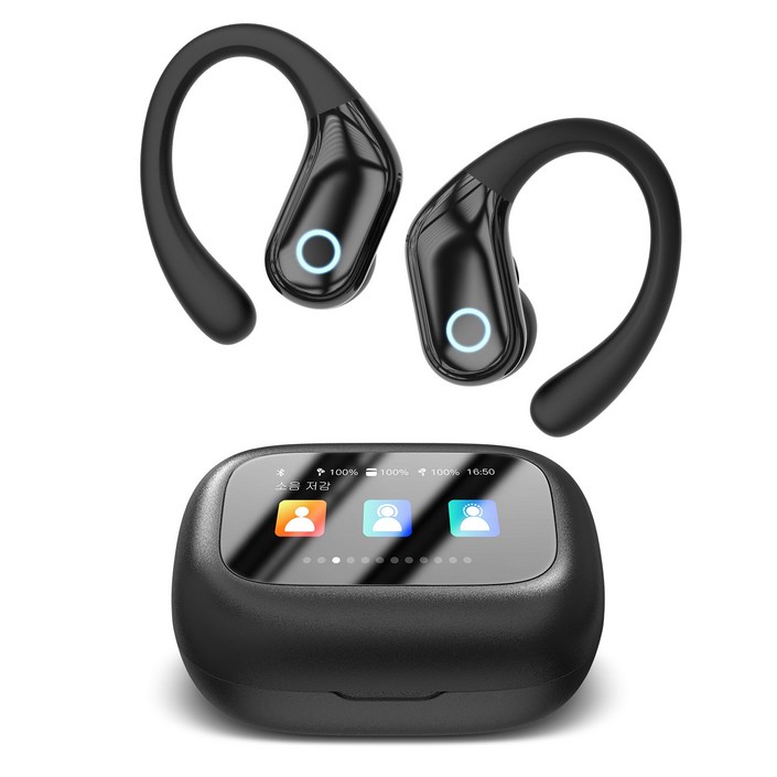 TRYSEEK 무선 블루투스 이어폰 귀걸이형 터치스크린 LCD 디스플레이 ANC 노이즈캔슬링