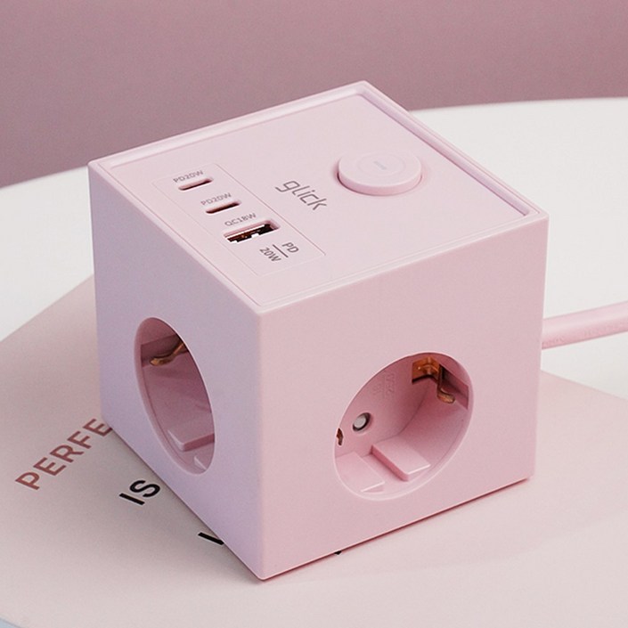 지클릭커 큐브 3구 고용량 4000W USB 멀티탭 LP762CPD 핑크