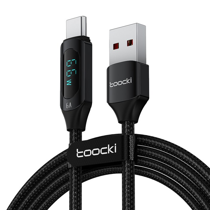 TOOCKI 알루미늄 합금 LED 디스플레이 6A C 타입초고속 충전 케이블블랙, 2m, 화이트, 2개