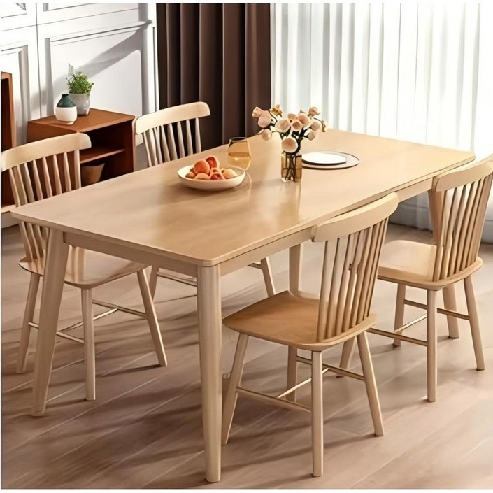 AORTD 천연 원목 식탁 다용도 테이블 가정용 사무용 공부용 거실용 어린이 성인 내추럴 가구 자연감성 안전 안정적 무취 친환경 인테리어, 2인용, 원목색