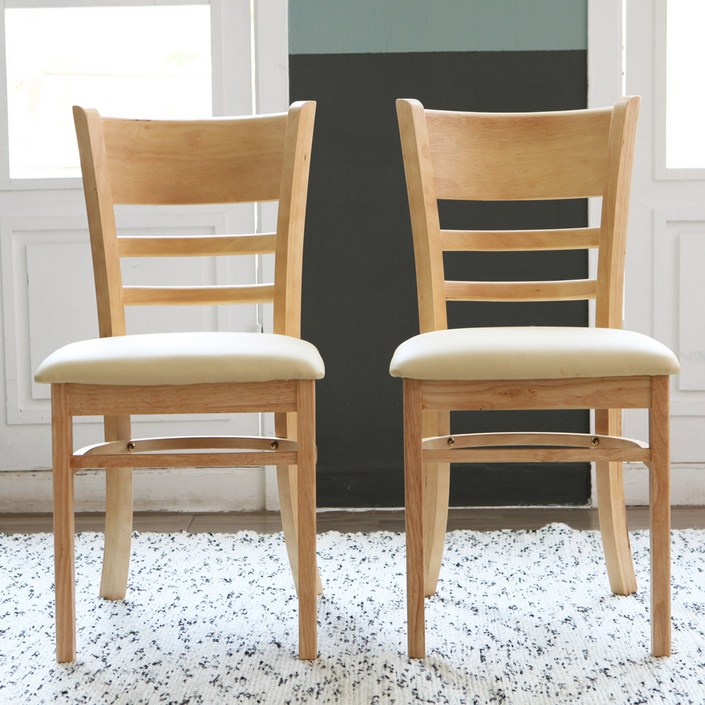 리비니아 케빈 원목 2인용 식탁의자 카페의자 원목의자 인테리어의자 11, 내츄럴아이보리가죽방석, 2개