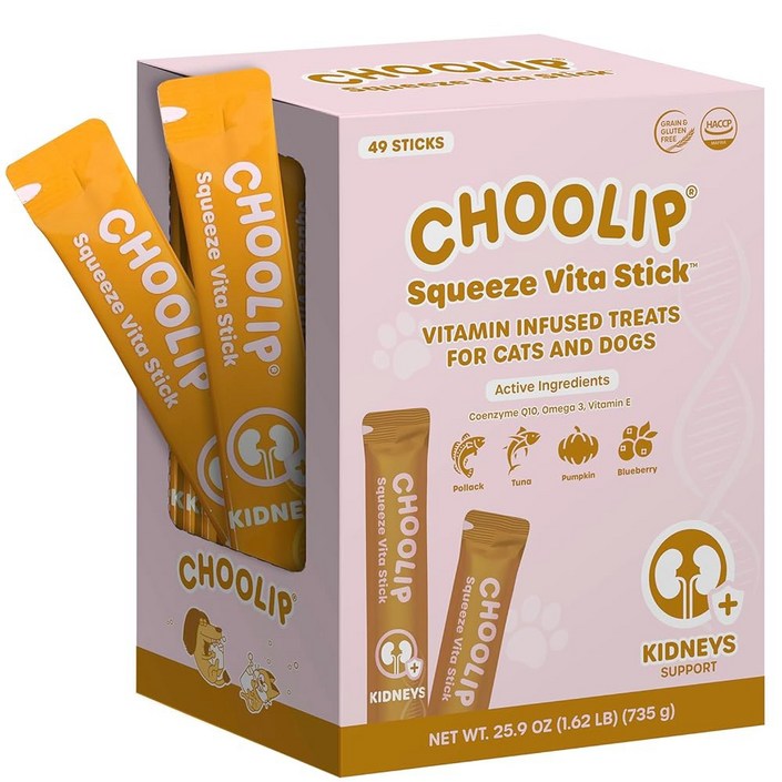 Choolip Grab  Go 스퀴즈 비타 스틱 개와 고양이를 위한 핥을 수 있는 간식. 필수 종합 비타민이 함유된 49가지 버라이어티 서포트 스틱. 모든 생활 단계에 부드럽고