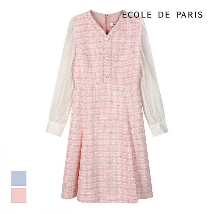 에꼴드파리 에꼴드파리  소매배색 트위드 원피스RB33WOAE13Z P003706488