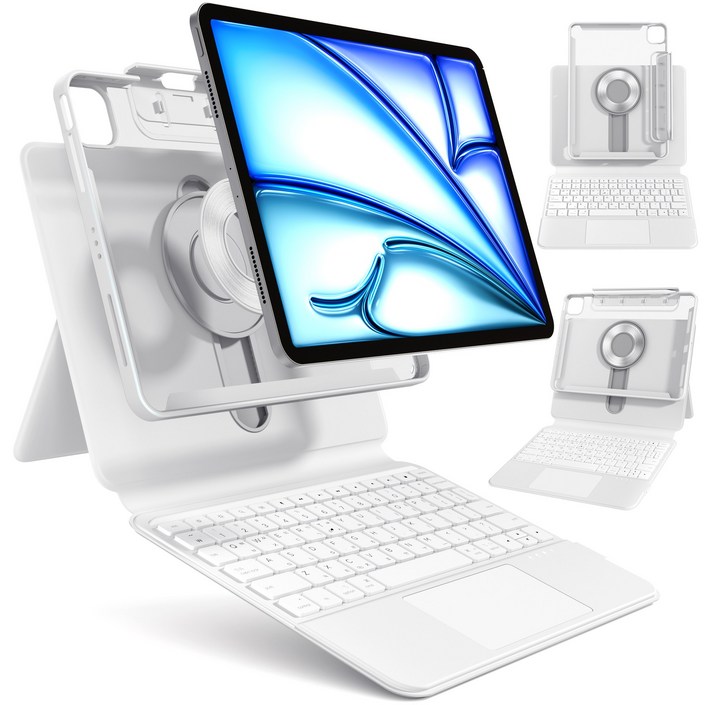 AITEWO 아이패드 매직키보드 케이스 펜슬 수납 360도회전 일체형 맥세이프 세로 가로 트랙패드 에어7654321세대 프로 1110.91312.9인치, 화이트, 에어76세대 프로43세대11 에어54세대10.9, 1개
