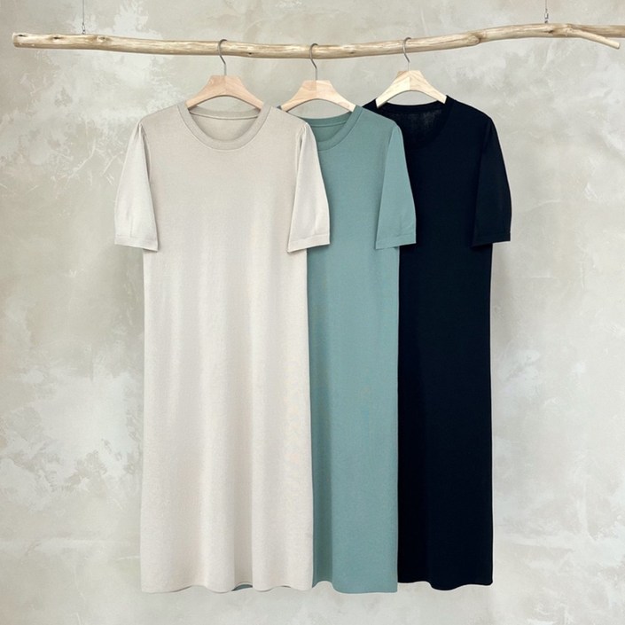 니트코어 여름 데일리 빅사이즈 루즈핏 모던 볼륨 소매 반팔 원피스 하객룩 하객원피스 미시룩 만삭 임부복 임산부원피스 등하원룩