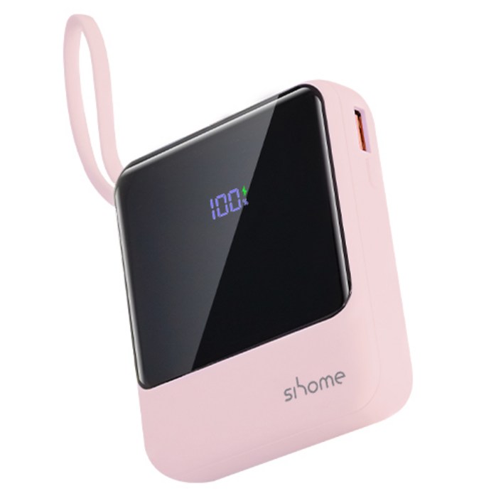 시홈 PD 22.5W 고속충전 일체형 미니 보조배터리 10000mAh, 핑크, SHFB1Y