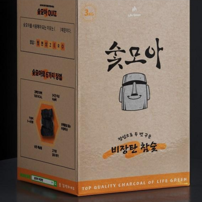 숯모아 두번 구워 튀지 않는 최고급 비장탄 3kg 참숯 바베큐 숯, 1개, 3kg, 1개