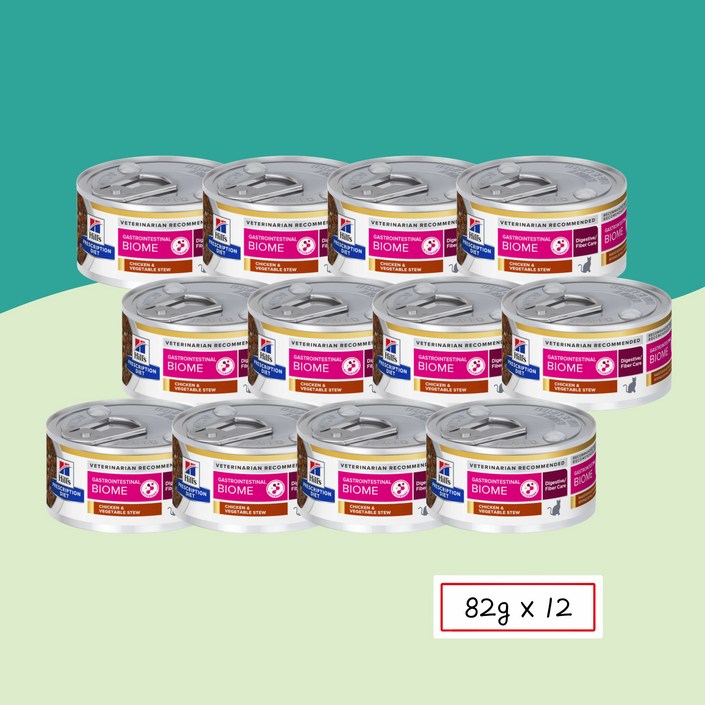 당일발송 힐스 캣 Gi Biome 캔 82g 고양이 소화기능 처방식사료 gastrointestinal biome digestive Fiber Care, 82g, 12개