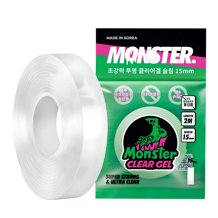 몬스터클리어겔 슬림 초강력 실리콘 양면테이프 15mm x 2m, 투명, 1개