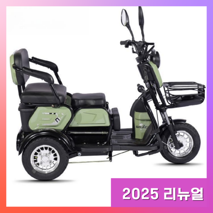 세발 전기 스쿠터 자전거 전동 삼륜 3발 오토바이 브라늄 리튬배터리, 소프트 그린, 스틸