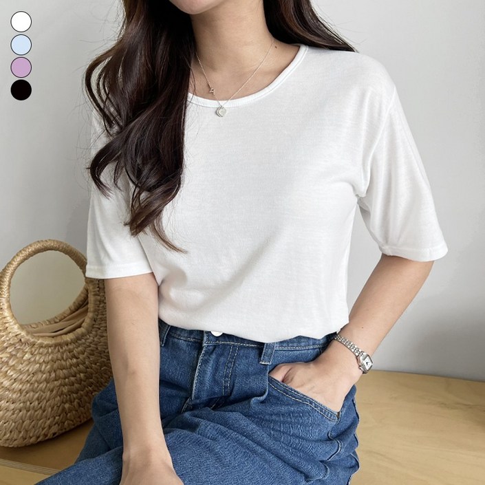 가비진 여성용 부드러운 촉감의 무지 단색 랍빠 라운드넥 반소매 티셔츠 반팔티 기본티 가비진 여성용 부드러운 촉감의 무지 단색 랍빠 라운드넥 반소매 티셔츠 반팔티 기본티