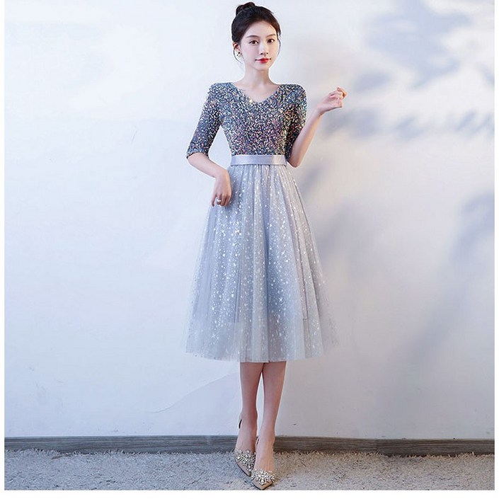 FANSYLI 신상 파티 이브닝 스커트 여성 패션 자수 드레스 고급스러운 프렌치 드레스 미디 공연 드레스 사회자 드레스 패션 통근 원피스 빅사이즈 X8A26