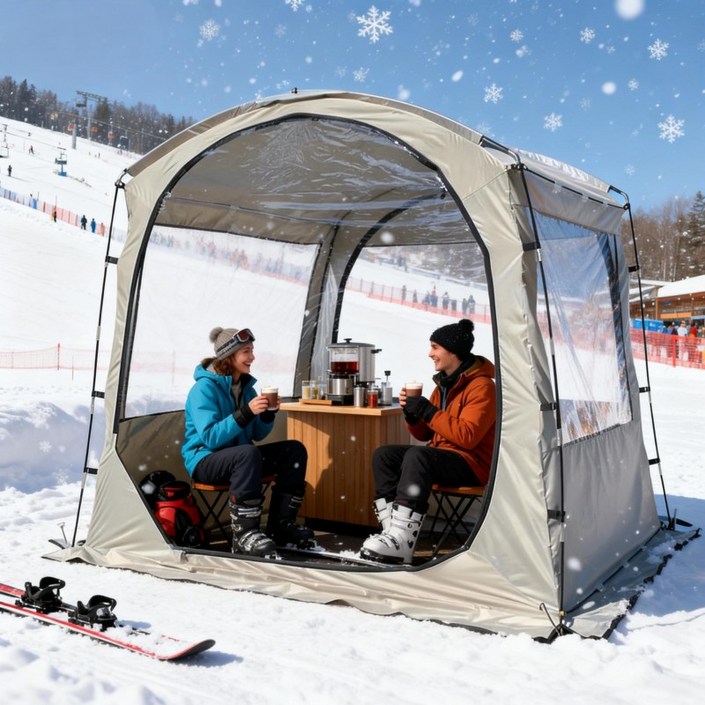 2-3인용 스포츠 텐트 6.1피트 넉넉 높이 고투명 PVC 5분 빠른 설치 실내외 겸용 난방비 절감 방수 방풍 사계절 캠핑 마당햇살 실내보온용, Khaki, 3-4 person