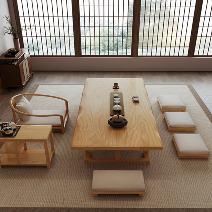 오차다원 우드 티테이블 세트 나무 원목 테이블 거실 카페 좌식 커피 통원목 다도 좌탁 까페